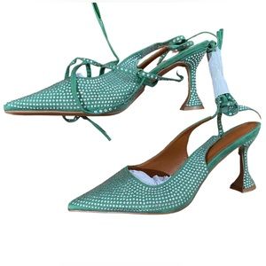 Rhinestone Pyramid Heel Slingbacks